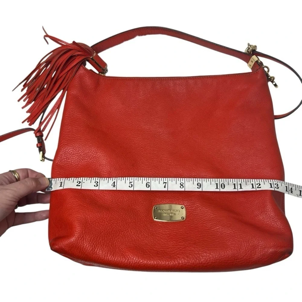 Michael Kors Hobo Bag Orange Red Soft Pebbled Leather with Tassel Large 2 Straps